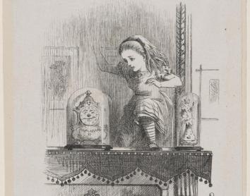 Ilustración de A través del espejo, grabado realizado por Dalziel Brothers a partir de un dibujo de Sir John Tenniel. E.2831-1901. 
