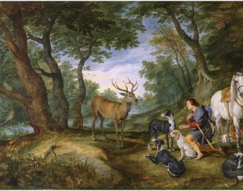 Pedro Pablo Rubens y Jan Brueghel el Viejo, «La visión de san Huberto», 1617-20. Óleo sobre tabla.