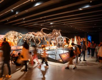 Audience at the exhibition “Dinosaurs of Patagonia” at CaixaForum Madrid.