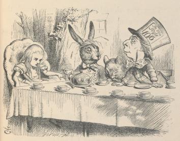 Alícia a la festa del te del Barreter Boig, il·lustració de John Tenniel, 1865