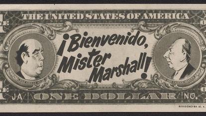 Billetes de dólar falsos para la promoción de «Bienvenido, Mr. Marshall» en el Festival de Cine de Cannes.