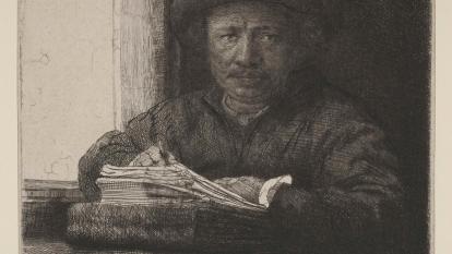 Rembrandt, Autoretrat dibuixant davant d’una finestra, 1648.