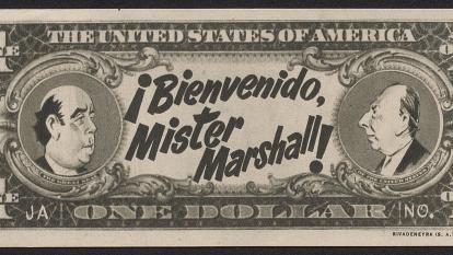 Billetes de dólar falsos para la promoción de «Bienvenido, Mr. Marshall» en el Festival de Cine de Cannes.
