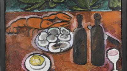 Natalia Goncharova, «Nature morte au homard» [Naturaleza muerta con bogavante], 1909-1910. Centre Pompidou, París. Musée national d’art moderne / Centre de création industrielle AM 81-65-857.
