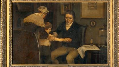 Edward Jenner fent la seva primera vacunació a un nen de 8 anys anomenat James Phipps, el 14 de maig de 1796.