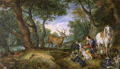 Pedro Pablo Rubens y Jan Brueghel el Viejo, «La visión de san Huberto», 1617-20. Óleo sobre tabla.