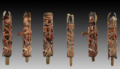 Figuras malangan de canoa de Nueva Irlanda, Papúa Nueva Guinea. 1800-1900. Madera.