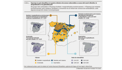 Mapa que mostra els quatre clústers de zones vulnerables pel canvi climàtic.