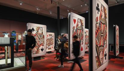 Giant playing cards at the exhibition «The Worlds of Alice. Dreaming of Wonderland».