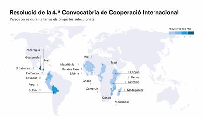 Infografia dels països dels projectes seleccionats a la 4a Convocatòria de Cooperació Internacional 2024.