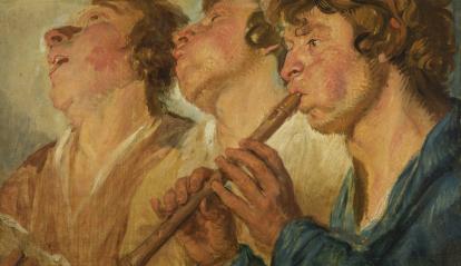 Jacques Jordaens, «Tres músicos ambulantes», 1645-50. Óleo sobre tabla.