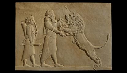 Ashurbanipal killing the lion symbolizes the king's strength and courage.