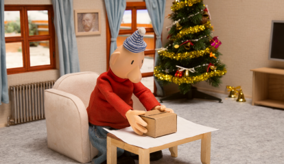 Fotograma de la proyección de Pat y Mat en invierno