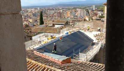 Imatge de les obres de rehabilitació del Palau Episcopal, seu del Museu d’Art de Girona. 