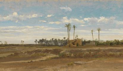 Carlos de Haes, «Un bosc de palmeres (Elx)», c. 1861. Oli sobre paper enganxat sobre cartró.