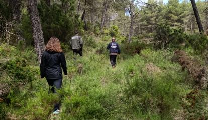Agentes medioambientales inspeccionando una zona abandonada.
