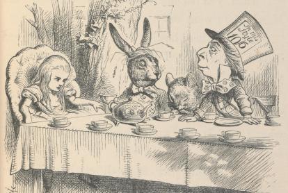 Alicia en la fiesta del té del Sombrerero Loco, ilustración para Alicia en el País de las Maravillas de John Tenniel, 1865. 