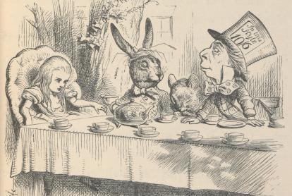 Alícia a la festa del te del Barreter Boig, il·lustració per a Alícia al País de les Meravelles de John Tenniel, 1865.