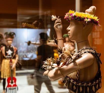 One of the rooms in the "Voices of the Pacific" exhibition at CaixaForum Madrid.