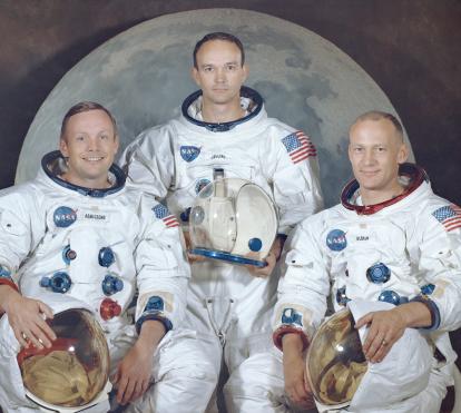 © NASA. Tripulació de la missió Apollo 11: Neil Armstrong, Edwin Aldrin i Michael Collins.