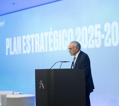 Isidre Fainé durant la presentació del Pla Estratègic als empleats de la Fundació ”la Caixa”.