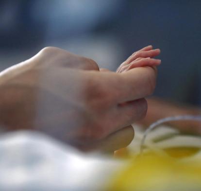 La mano de una persona adulta sosteniendo la mano de un recién nacido.
