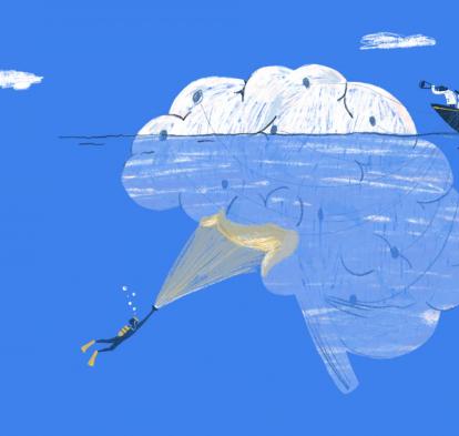 Ilustración de un cerebro medio sumergido en el marco del Día Mundial del Cerebro.