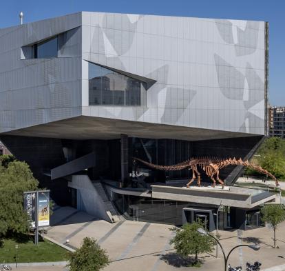 Vista general del patagotitan mayorum en la terraza de CaixaForum Zaragoza.