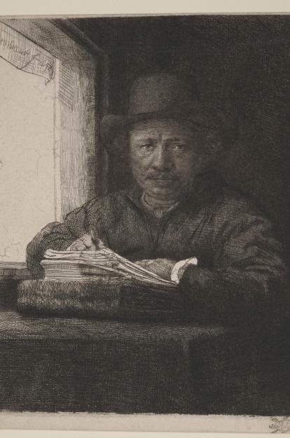 Rembrandt, Autorretrato dibujando junto a una ventana, 1648.