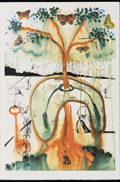 Salvador Dalí (1904-1989), Alícia al país de les meravelles, "Un te de bojos", 1969, heliogravat amb anotació.