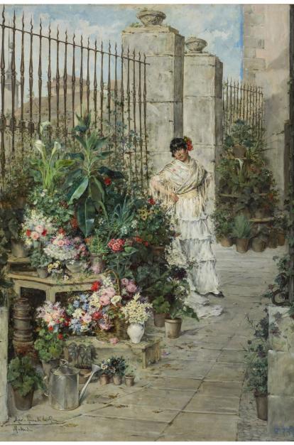 Maria Luisa de la Riva y Callol de Muñoz, «Puesto de flores», c. 1887. Óleo sobre lienzo.