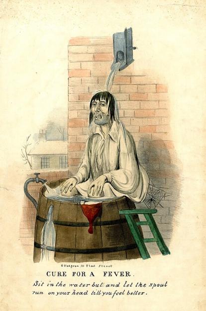 Abans de l’aparició dels medicaments antipirètics, s’utilitzava aigua tèbia per reduir la temperatura corporal mitjançant l’evaporació.