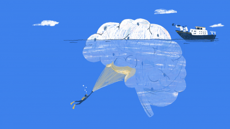 Il·lustració d'un cervell mig submergit en el marc del Dia Mundial del Cervell.