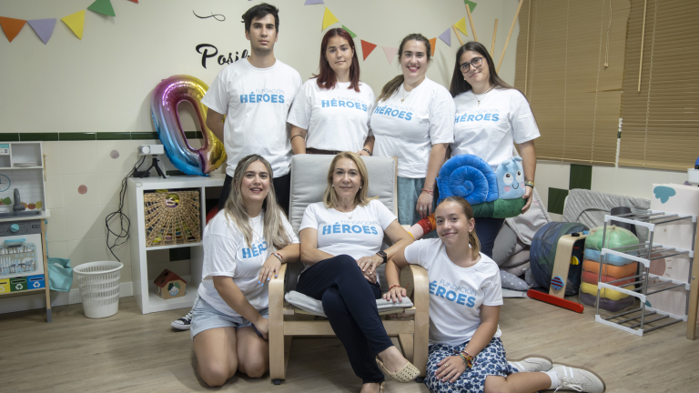 María Jesús con 6 de sus 8 hijos. 