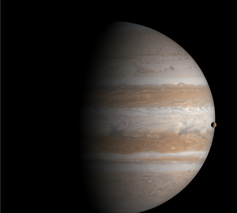 Tránsito de Ío. Fotografía compuesta en mosaico. Cassini, 1 de enero de 2001.