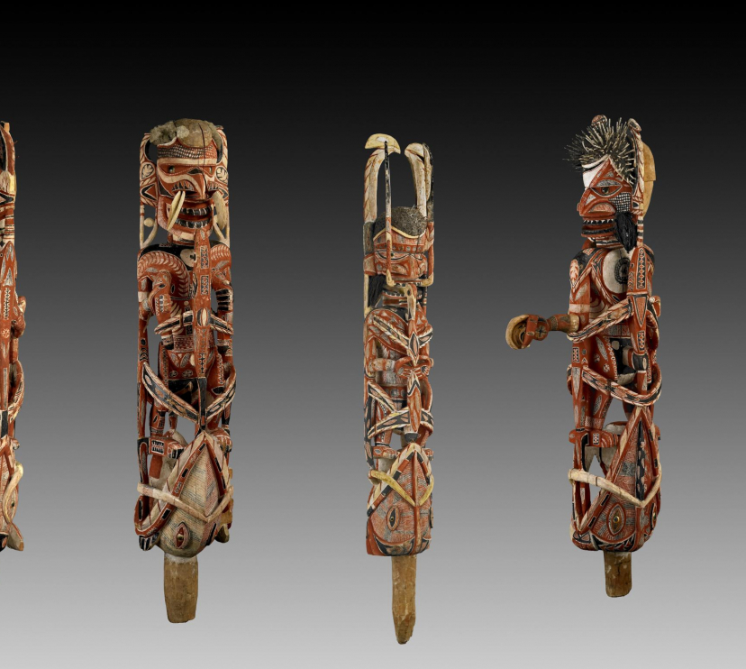 Figuras malangan de canoa de Nueva Irlanda, Papúa Nueva Guinea. 1800-1900. Madera.