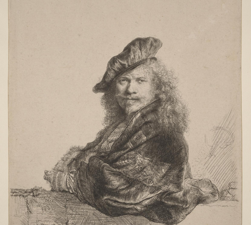 Rembrandt, Autorretrato apoyado sobre un pretil, 1639.