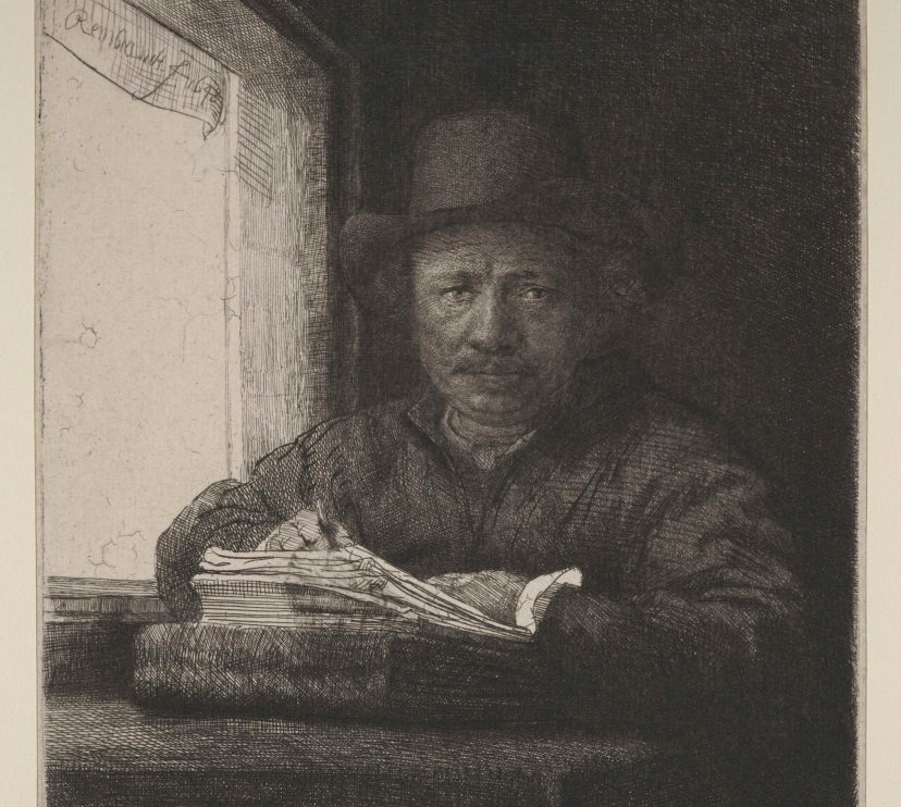 Rembrandt, Autoretrat dibuixant davant d’una finestra, 1648.