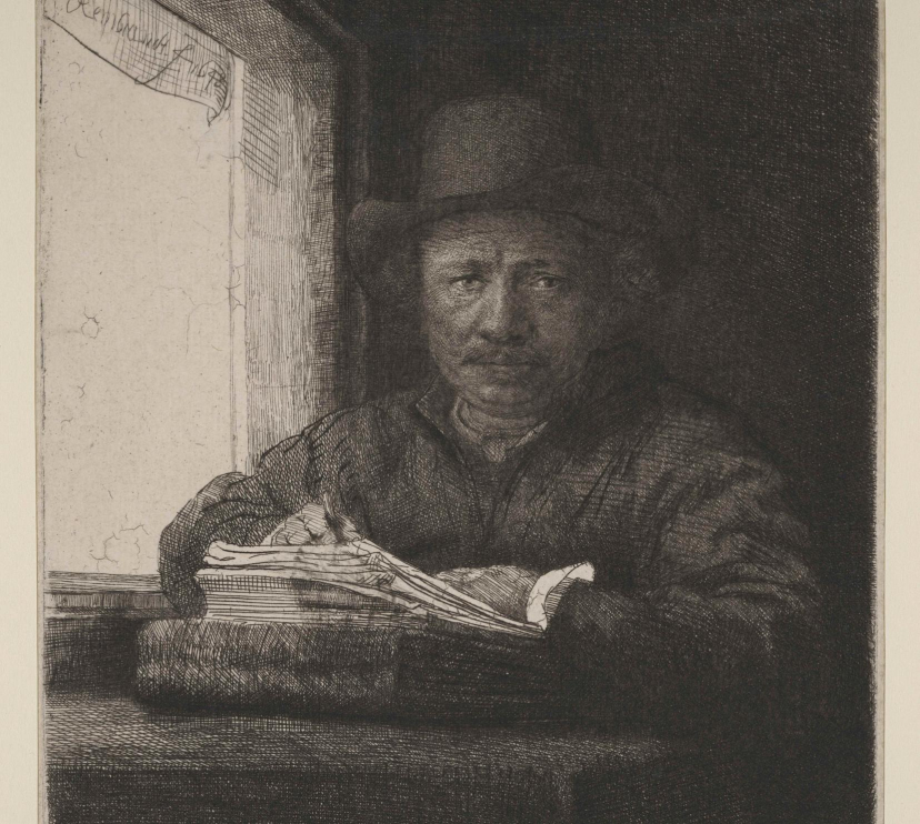 Rembrandt, Autorretrato dibujando junto a una ventana, 1648.