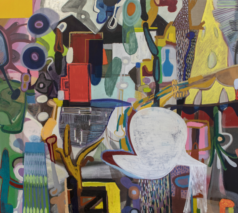 Rafa Forteza, "Cruces de Misterio II" (2021). Acrílico, vinilo y óleo sobre lienzo. 200 × 300 cm.