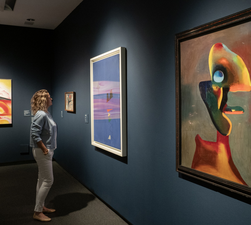 Una visitant admira algunes de les obres de l'exposició «Art i natura. Un segle de biomorfisme» a CaixaForum Palma.