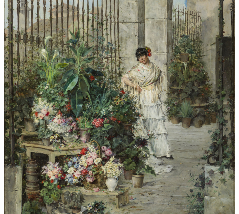 Maria Luisa de la Riva y Callol de Muñoz, «Puesto de flores», c. 1887. Óleo sobre lienzo.