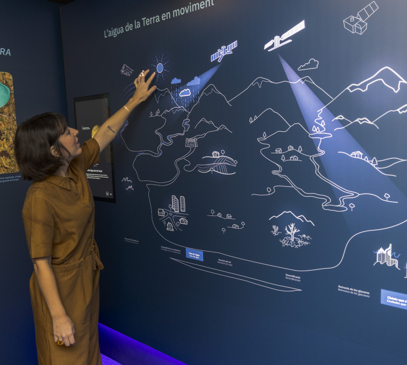 Un dels mòduls interactius que dona informació sobre l'hidrosfera a l'exposició.