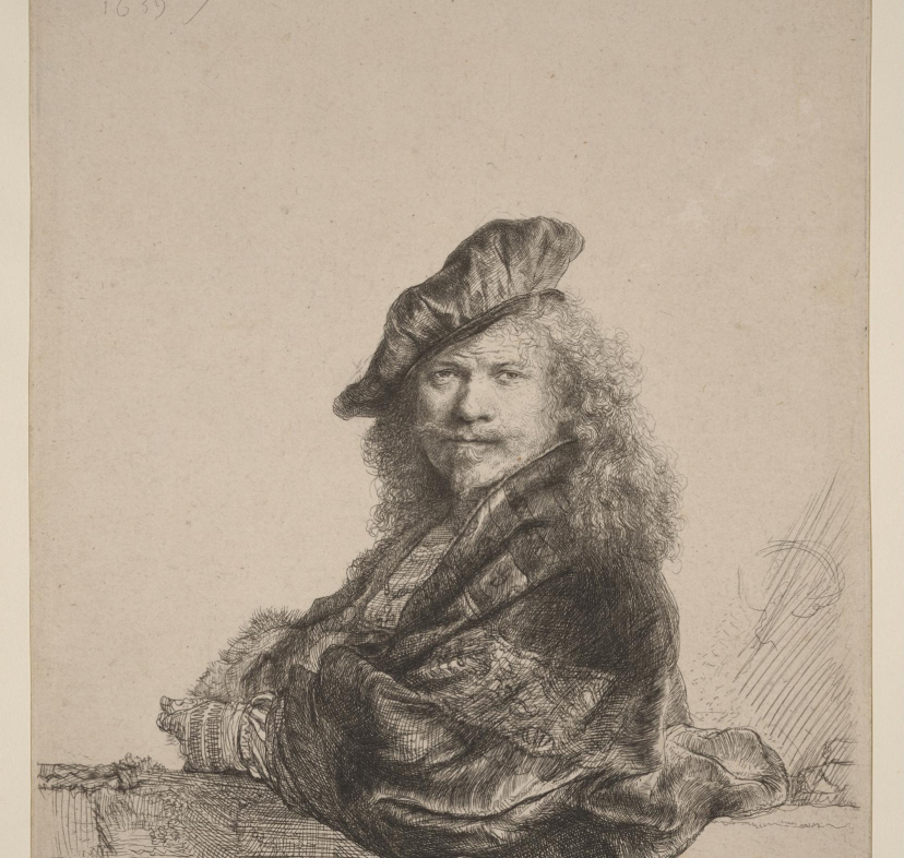 Rembrandt, Autorretrato apoyado sobre un pretil, 1639.