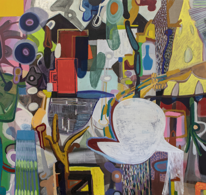 Rafa Forteza, "Cruces de Misterio II" (2021). Acrílico, vinilo y óleo sobre lienzo. 200 × 300 cm.